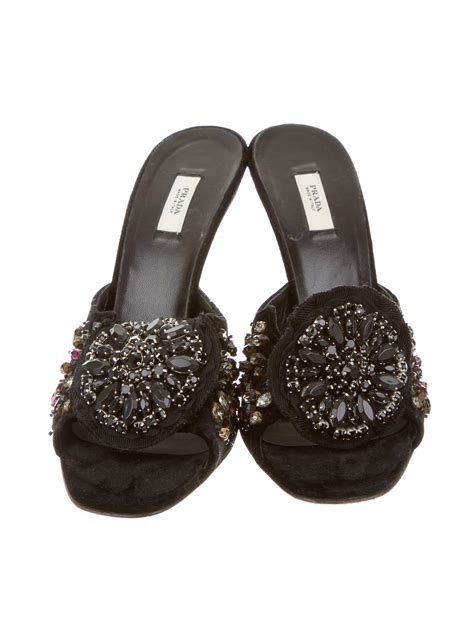 prada navy jeweled slide sandals|sandal prada original.